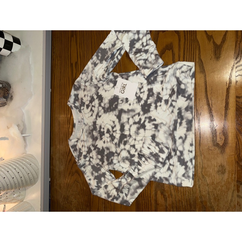 Athleta Girl Tie Dye Rest‎ Day Printed Sweatshirt Kids XL 14 Gray White Cozy